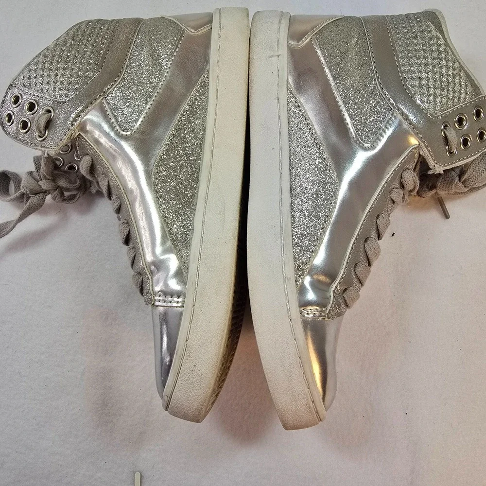 Y2K Pastry Glam Glitter High Top Sneaker Silver Metallic Dance Hip Hop Women 5.5